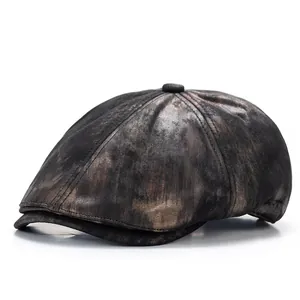 Retro street style newsboy cap with metallic bronze coating and a vintage finish