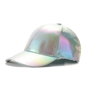 Casquette de Baseball Holographique Laser Métallique pour Hommes Femmes Chapeau de Soleil Hip Hop en Cuir Synthétique Snapback Ajustable