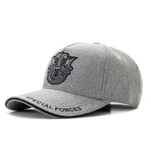 Grey wool baseball cap with Special Forces crest and military embroidery detail