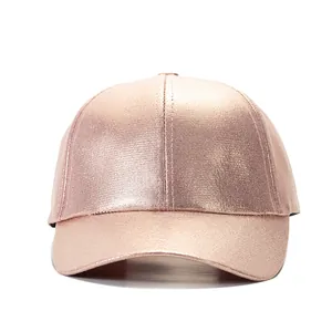 Casquette de baseball rose doré métallique avec visière courbée et tissu scintillant