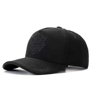 Thick wool blend winter baseball cap with tactical embroidery and a large brim