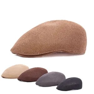 Detailed knit texture and color selection for breathable summer straw beret mesh cap