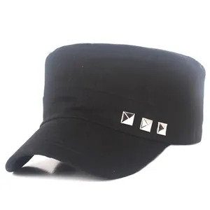 Classic Cotton Cadet Cap For Men Women Solid Color Flat Top Hat With Rivet Adjustable Buckle Breathable Sunshade Cap