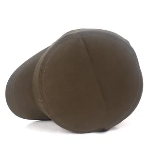 Olive green military cadet cap in durable cotton canvas with vintage flat top design