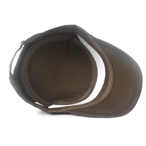 Flat top cotton cadet cap with metal buckle and reinforced stitching in olive green