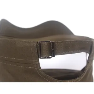 Adjustable olive green cotton flat top army cap with metal buckle and rivet details
