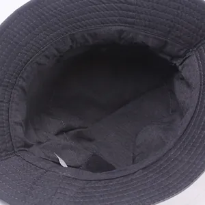 Inside view of black sun hat with reinforced sweatband and cotton lining for hiking