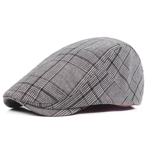 British Style Cotton Plaid Flat Cap Men Women Vintage Newsboy Ivy Hat Adjustable Sunshade Beret For Spring Summer Autumn