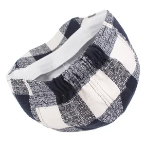 Men's summer checkered beret hat in breathable black and white textured cotton fabric
