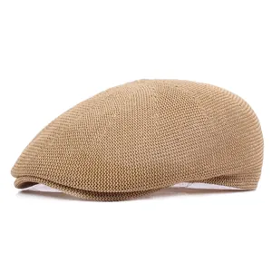 Summer Breathable Cotton Mesh Flat Cap For Men Women Vintage Woven Ivy Cap Sunshade Beret Adjustable Solid Color Newsboy Hat