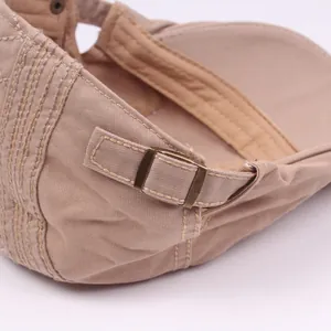 Adjustable khaki cotton beret hat with vintage bronze metal buckle and stitching details