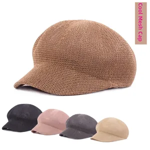 Breathable mesh newsboy cap detail showing five color options in premium knitted fabric