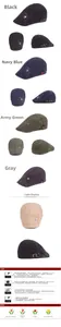 Detail of adjustable metal buckle and embroidered logo on cotton flat cap for men