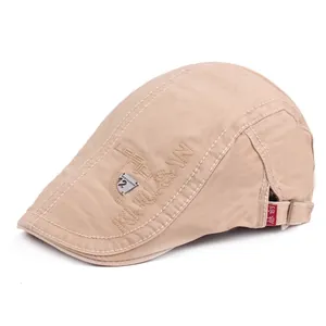 Men Vintage Cotton Flat Cap Adjustable Beret Hat With Letter Embroidery Casual Sun Protection Newsboy Cap For Outdoor