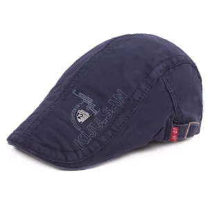 Classic navy blue cotton beret with KIU.SAN embroidery and adjustable metal buckle