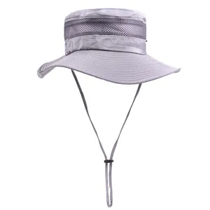 Chapeau de soleil gris à large bord avec maille respirante et mentonnière réglable