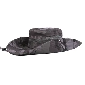 Outdoor Tarnmuster Sonnenhut Herren UV Schutz Angeln Fischerhut Breite Krempe Atmungsaktiv Boonie Hut Mit Verstellbarem Seil