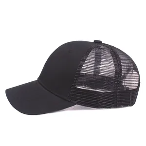 Classic black breathable mesh trucker hat with canvas visor for outdoor sun protection