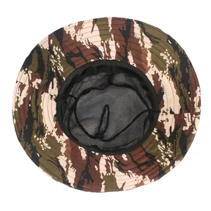 Chapeau de soleil camouflage unisexe avec bord large, doublure filet et cordon