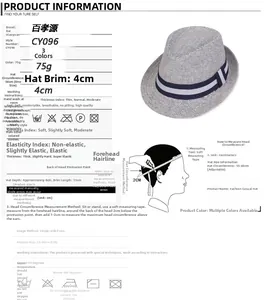 Size guide for gray woven fedora with adjustable 55-60cm head circumference