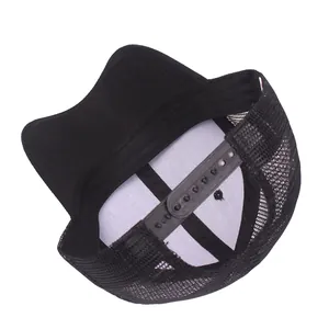 Unisex black breathable mesh trucker hat for outdoor sun protection with snapback strap