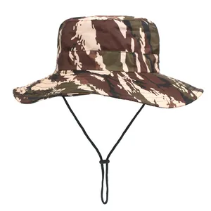 Chapeau de soleil camouflage extérieur avec large bord et cordon réglable pour randonnée