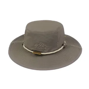 Outdoor sun protection bucket hat in dark coffee with wide brim and chin strap