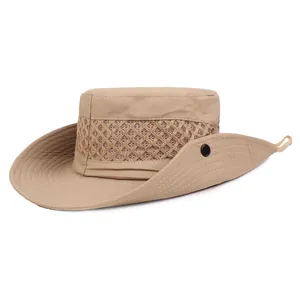 Unisex Outdoor Mesh Atmungsaktiver Anglerhut Breite Krempe Sonnenschutz Fischerhut Wandern Angeln Safari Kappe Mit Kinnriemen