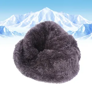 Thick plush winter neck warmer for men in dark grey with a snowy mountain landscape