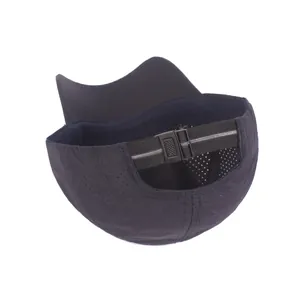Quick-dry navy blue mesh baseball cap with adjustable strap and metal buckle closure