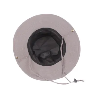 Wide brim quick-dry sun hat in grey with breathable mesh and adjustable chin strap