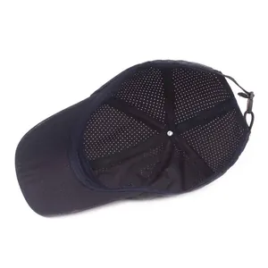 Breathable black mesh baseball cap with quick-dry fabric and adjustable buckle closure