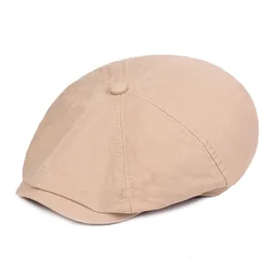 Vintage Cotton Newsboy Cap For Men Solid Color Flat Cap Multi Panel Cabbie Hat Retro British Style Casual Driving Cap