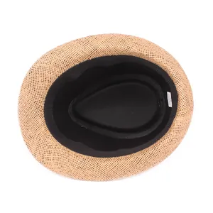 Classic summer straw fedora hat made of 100% paper fiber with check pattern design