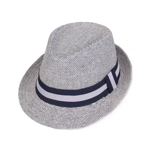 Men Women Paper Straw Fedora Hat Striped Ribbon Band Breathable Panama Sun Jazz Hat For Summer Beach Travel Vacation