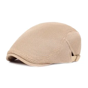 Béret Respirant en Maille d'Été pour Hommes Femmes Protection Solaire Casquette Plate Réglable Outdoor Casual Cabbie Hat