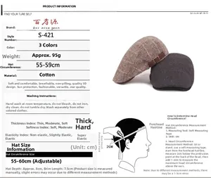 Detailed size guide for plaid flat cap showing 55-60cm adjustable head circumference
