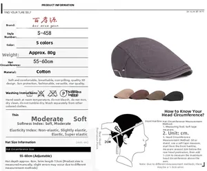Size guide for adjustable 55-60cm cotton flat cap with detailed measurement instructions