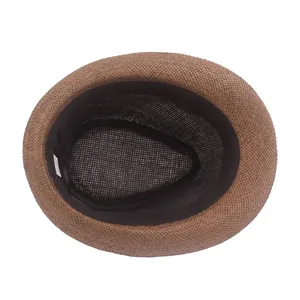 Classic brown straw fedora for men with breathable mesh lining and interior sweatband