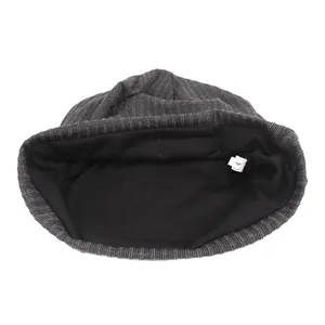 Men's dark gray corduroy beanie with warm black lining and inner size tag