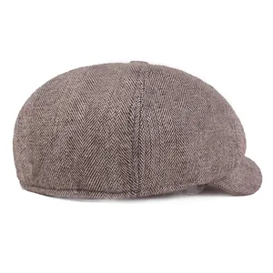 Vintage herringbone newsboy cap in coffee and grey wool blend for men and women