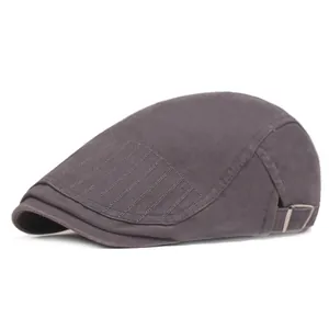 Men Cotton Flat Cap Adjustable Retro Ivy Newsboy Hat Solid Color Sun Protection Outdoor Casual Cabbie Cap For Men Women