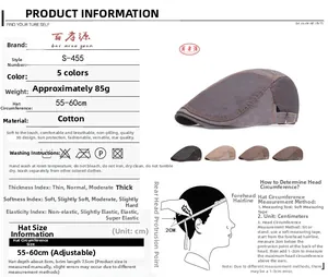 Guide des tailles pour casquette plate en jean pour homme avec tour de tête réglable 55-60cm