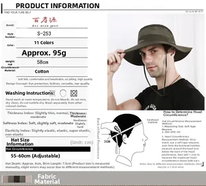 Detailed size guide for men's quick-dry outdoor bucket hat with adjustable head circumference