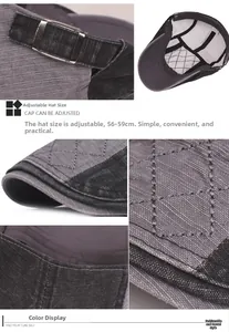 Detail view of cotton beret featuring adjustable metal buckle for 56-59cm head size