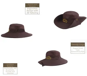 Vue détaillée du chapeau de soleil en coton marron avec aération et large bord