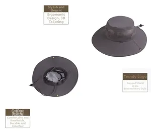 Detail view of quick-dry sun hat with breathable mesh, chin strap and cotton fabric