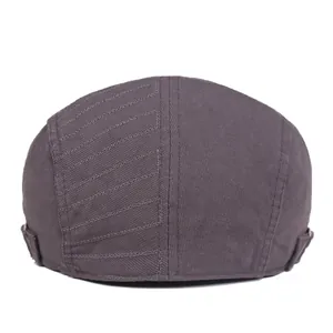 Dark gray striped newsboy cap with side buckle and textured fabric for men and women