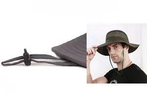 Close-up of adjustable windproof drawstring and breathable mesh on outdoor sun hat