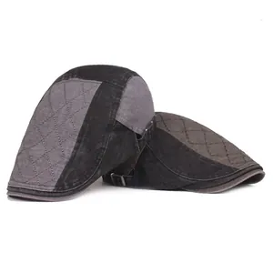 Vintage patchwork denim beret cap for men and women with diamond quilted stitching